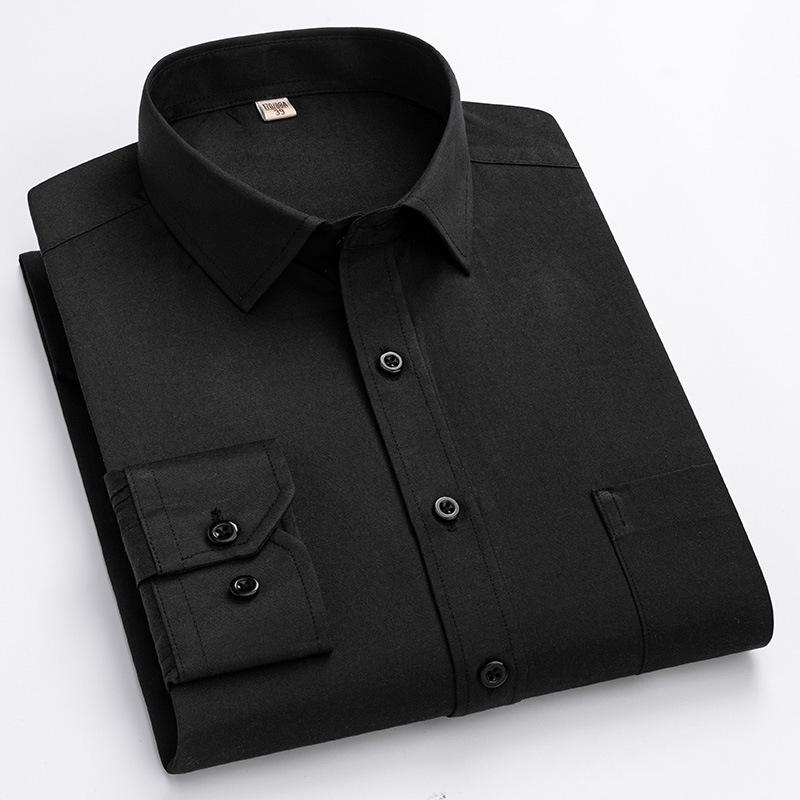 

Men Formal Shirt Long Sleeve Office Solid Color Striped Fashion Business Pocket White Social Shirt Men s Clothing 5XL 6XL 46