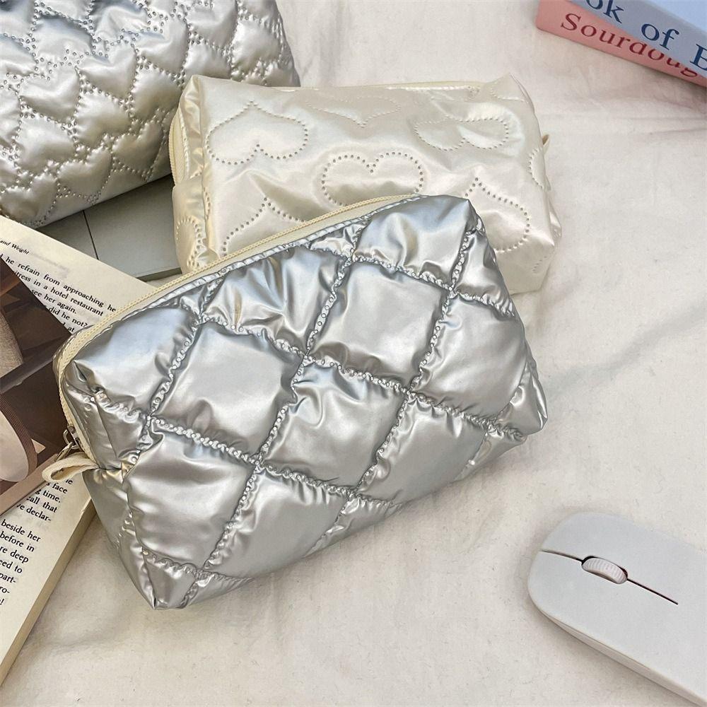 Love Rhombus Shape Stuffed Cotton Storage Bag Bow Stationery Bag Portable Small Item Bag  Girls