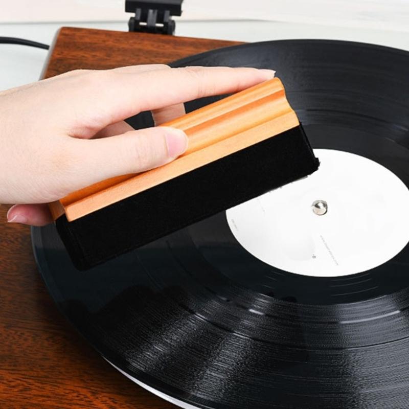Professional Turntable Record Cleaner Brush, Soft Velvet, AntiStatic, Wood Grip Dust Remover Cleaning Liquid,Dust