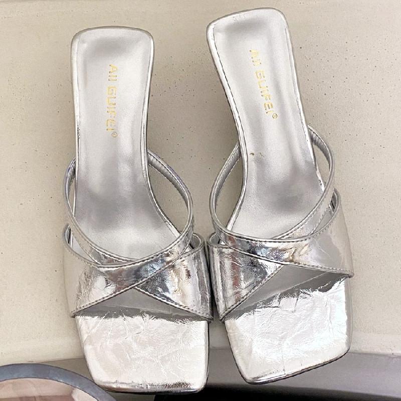 Fashion High Quality Square Toe Cross-tied Women Sandals Open Toe Wedges Slide Sandals Summer Fashion Comfortable Satin Heels for Women