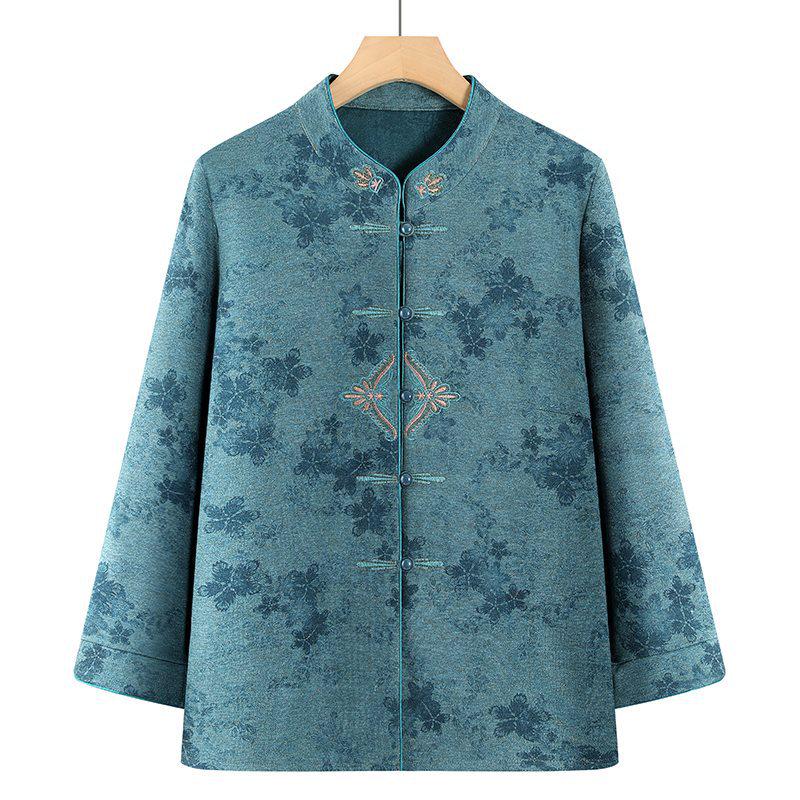 

Autumn Embroidered Shirt & Light Jacket: Long-Sleeve Lapel Top for Middle-Aged and Elderly Women XL (80-100 jin)