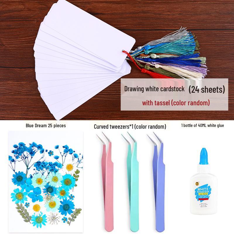 Creative DIY Bookmark Kit: Blank Cards with Embossed Dried Flowers and Leaves