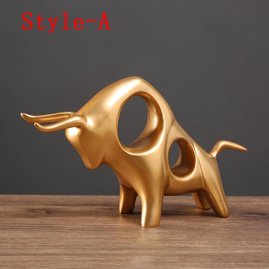 Lucky Gold Cattle Cow Ox Statue Nordic Home Decor Bull Sculpture Desk Ornament Crafts Abstract Animal Figurine Accessories Toys