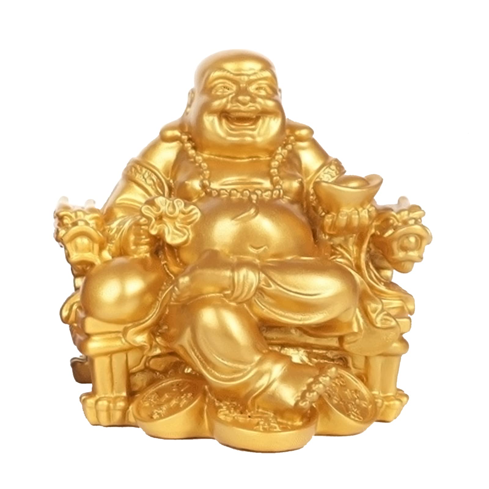 

Hotei Feng Shui Item, Maitreya Bodhisattva Buddha Statue, Hotei Sitting on a Dragon Throne, Ornament, Wealth, Good Fortune, and Money Luck, Amulet,