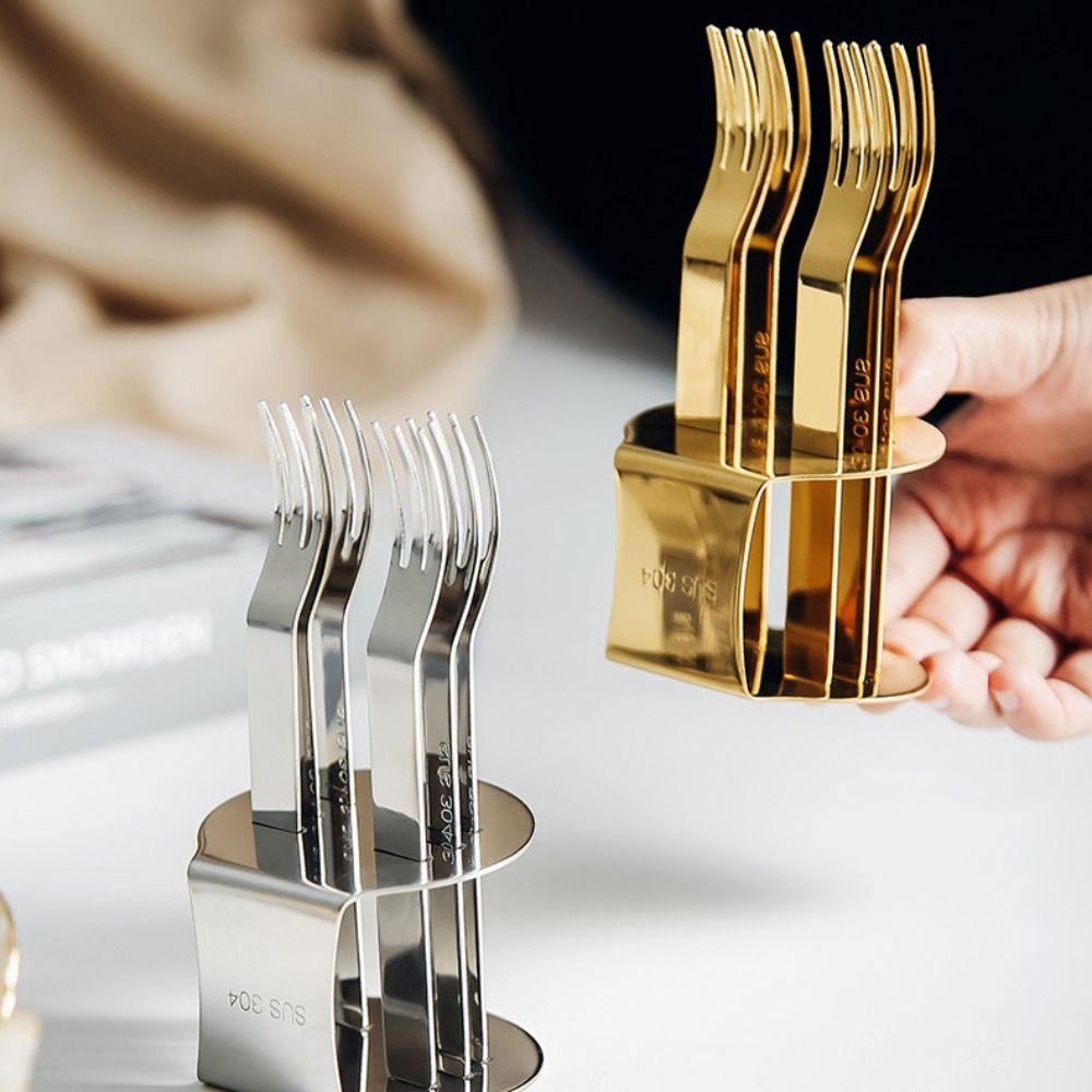 6ks 304 nerezová zlatá vidlička na ovoce se stojánkem Odolná sada nerezových vidliček na dort Mini vidlička Dezertní vidlička Odpolední čaj