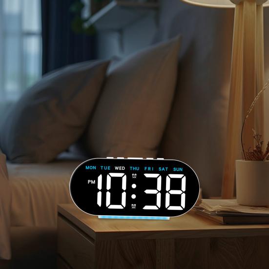LED Alarm Clock with Large Screen Easy-to-Read Temperature Display Dimming 12/24h Bedroom Desk Clock