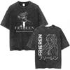 2026 Anime Frieren Beyond Journey's End Frieren Washed Vintage T-shirt Summer Men's Women Fashion Short Sleeve Cotton Casual T Shirts Loose Tee Top