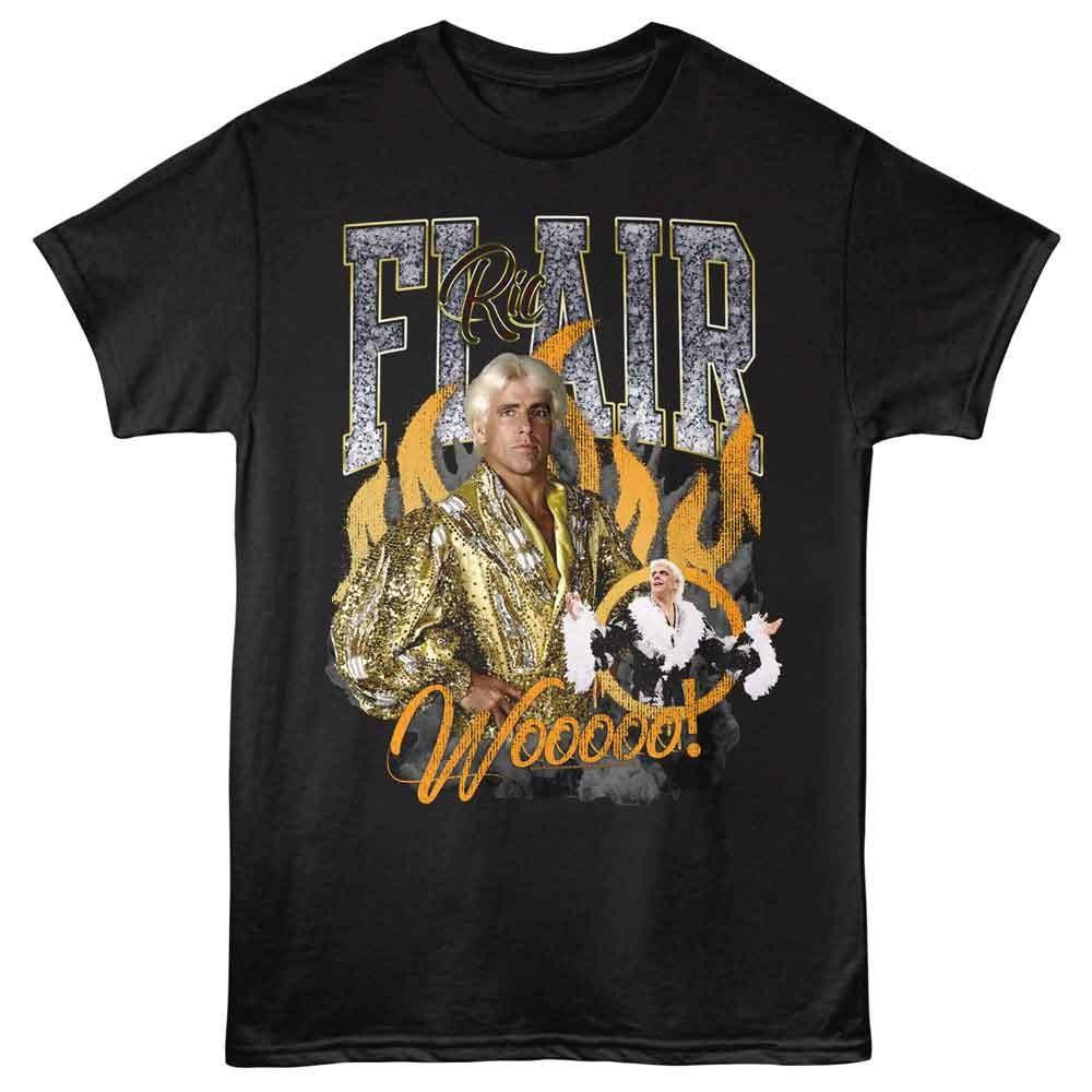 

Ric Flair - Wooooo Flames - American Classics - Black Adult Short Sleeve T-Shirt Unisex T-Shirt L
