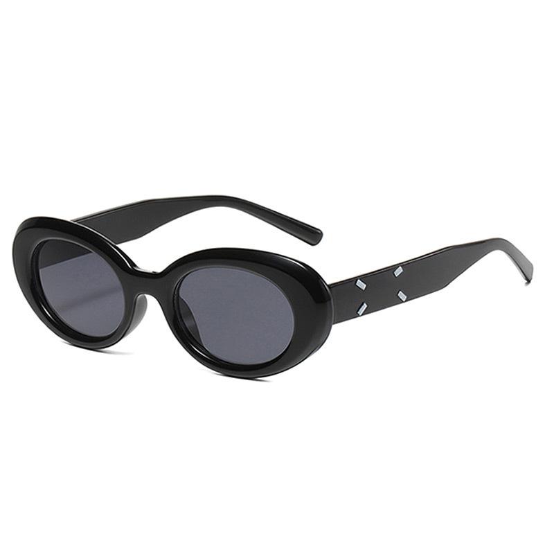 

2023 Style New Gm Small Frame Sunglasses Fashionable Oval Sunglasses Womens Fourpoint Explosion Models Black Frame Gray Lens StyleA