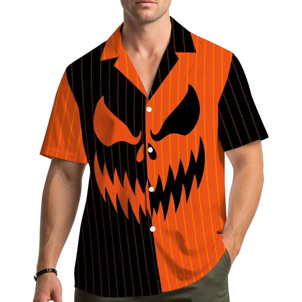 Halloween Pumpkin Face Hawaiian Shirt Men Women Youth, Spooky Jack O Lantern Button Down Shirt, Scary Pumpkin Beach Shirt