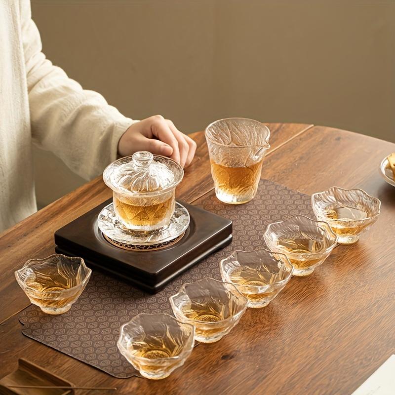 1 Set Glas Kung Fu Tee Set Japanisches Haushalts-Tee Gedeckter Becher Teetasse Wohnzimmer Gletschermuster Glasbecher Trinkgeschirr Komplettes Tee-Set Geburtstagsgeschenke
