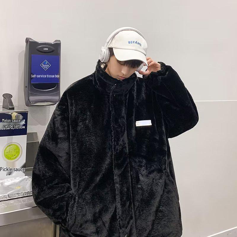 Men's Trendy Lambswool Jacket: Winter Street Style, Loose Fit, Double-Sided, Versatile Casual Coat