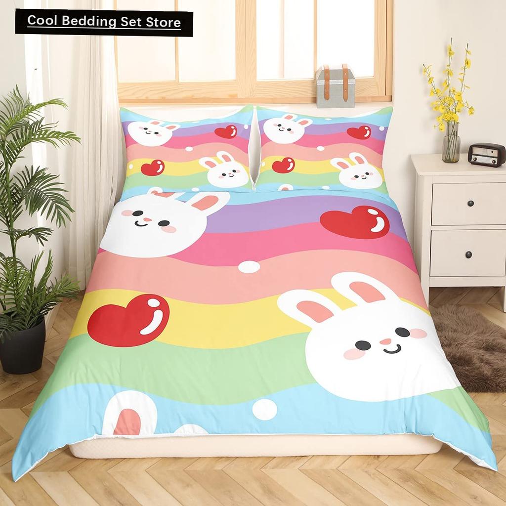 Kids Cartoon Rabbit Carrot King Queen Duvet Cover Boys Girls Cute Bunny Bedding Set Animal Quilt Cover Polyester Comforter Cover