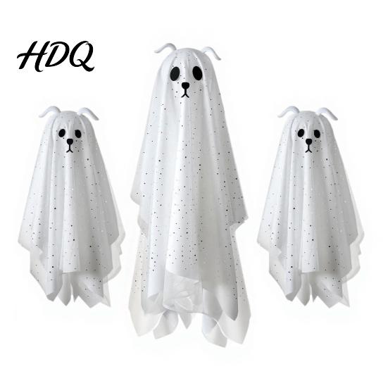 Glowing Ghost for Front Door 3 Pcs Lighted Dog Hanging Ornaments Spooky Halloween Outdoor Flying Decorations Gauze with LED Light Tree Porch
