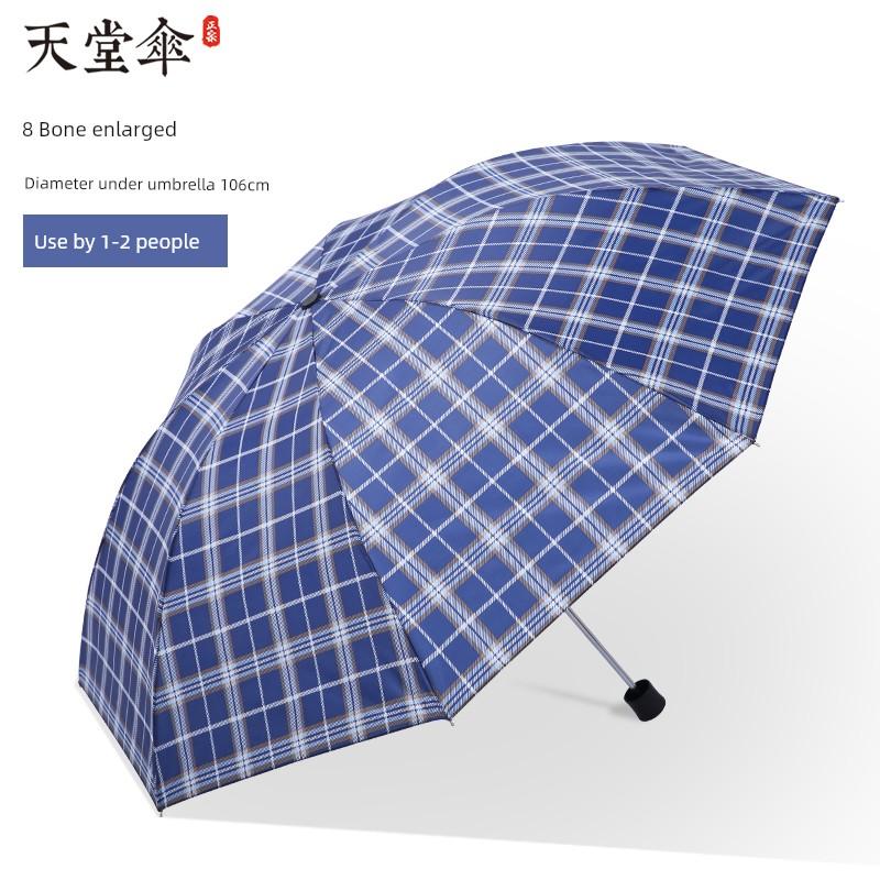 Paradise Umbrella Checkered Umbrella Extra Large Umbrella for Men and Women 3-Fold Umbrella Extra Large 8 Bone Double Business Dual-Use Umbrella