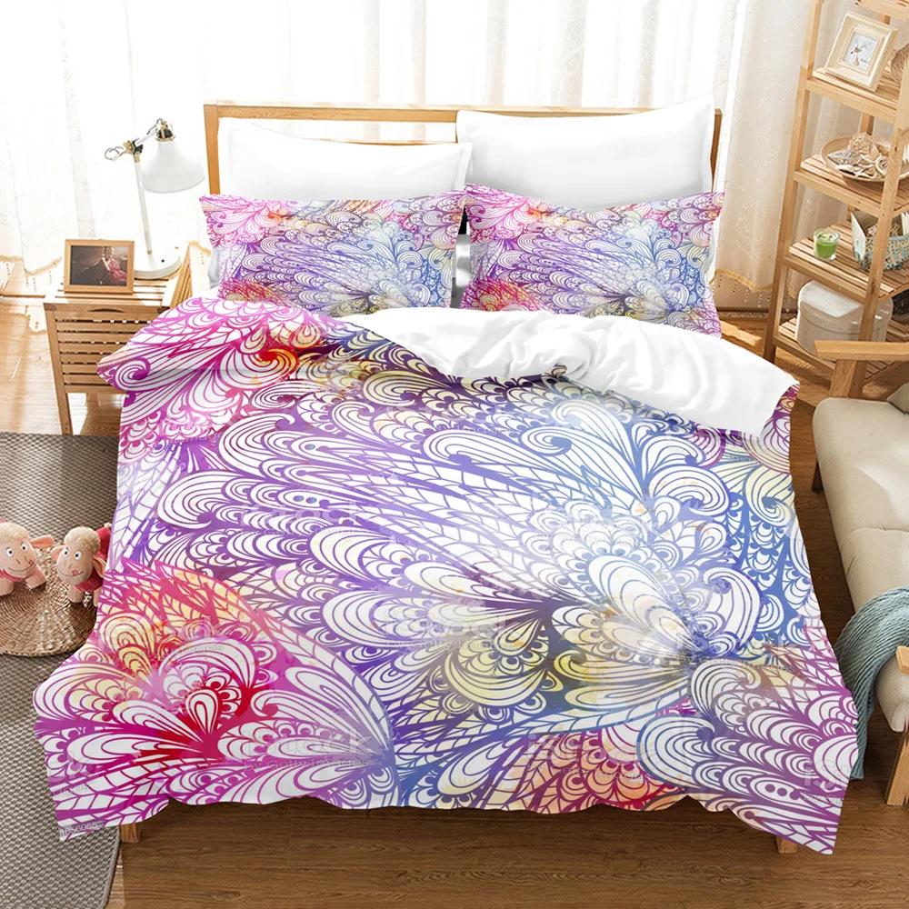 3D Print Purple, Pink, Blue, Green Mandala Duvet Cover Set Datura Jacquard King Size Bedding Sets For Home Dormitories,hotel Bed