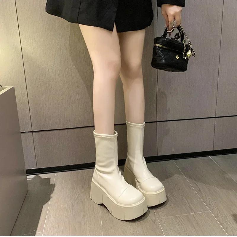 New Fashion Back Zippers Short Boot Female High Platform Thick Bottom Ladies Elegant Ankle Booties Punk Boots for Women 34