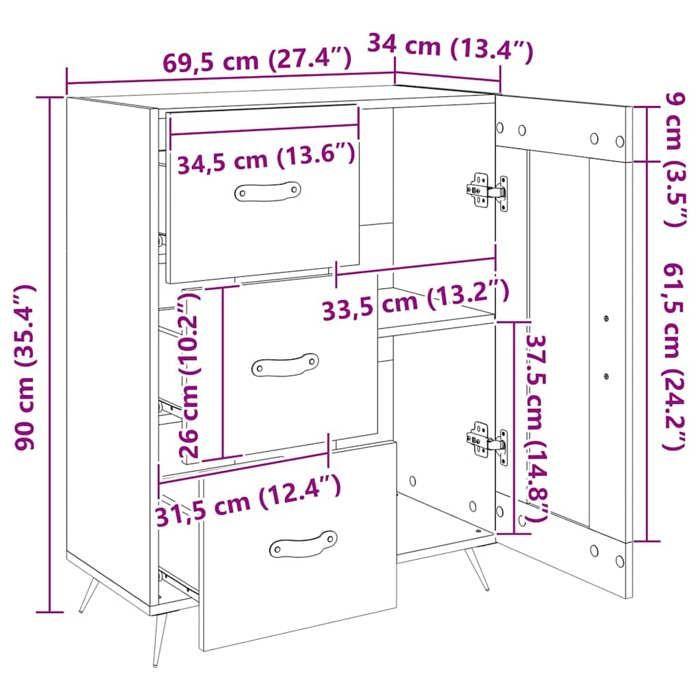 VidaXL Buffet gris béton 69,5x34x90 cm bois d'ingénierie 828016