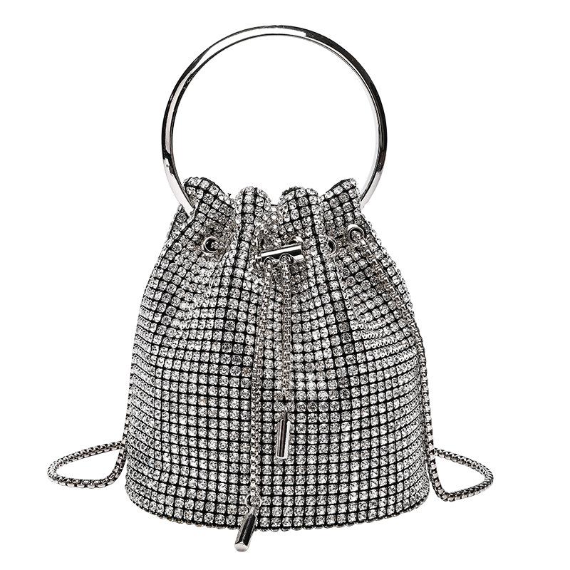 Flash diamond light luxury rhinestone bag inlaid brick women's dinner party full diamond portable bucket bag crossbody chain bag