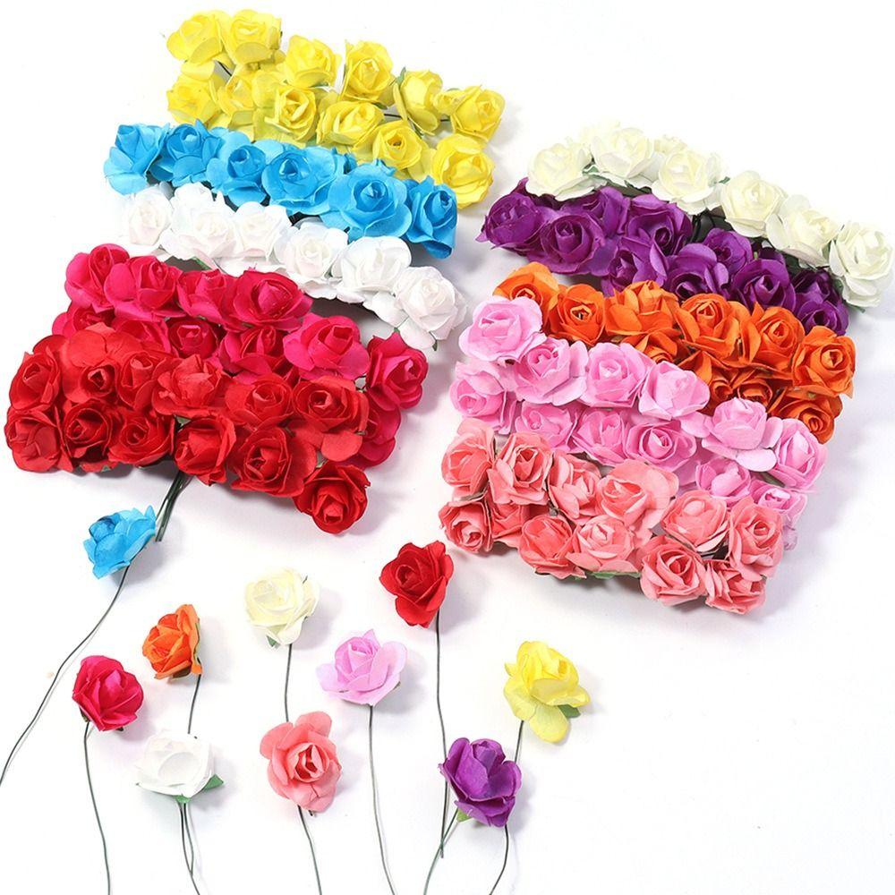 144PCS Mini Fake Flower Bouquet 2CM Paper Rose Bouquet Party Decorations