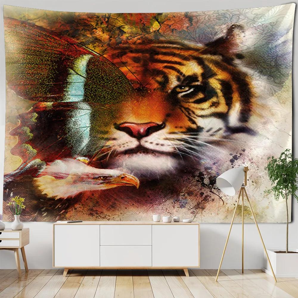 Blanket Curtain Home Bedroom Living Room Decoration Animal Ferocious Tiger Wall Hanging Tapestry Art
