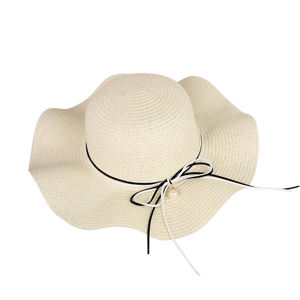 Women Summer Elegant Bowknot Pearl Beach Cap