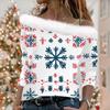 Women's Christmas Snowflake Print Long Sleeve Twill Pullover Collar Top