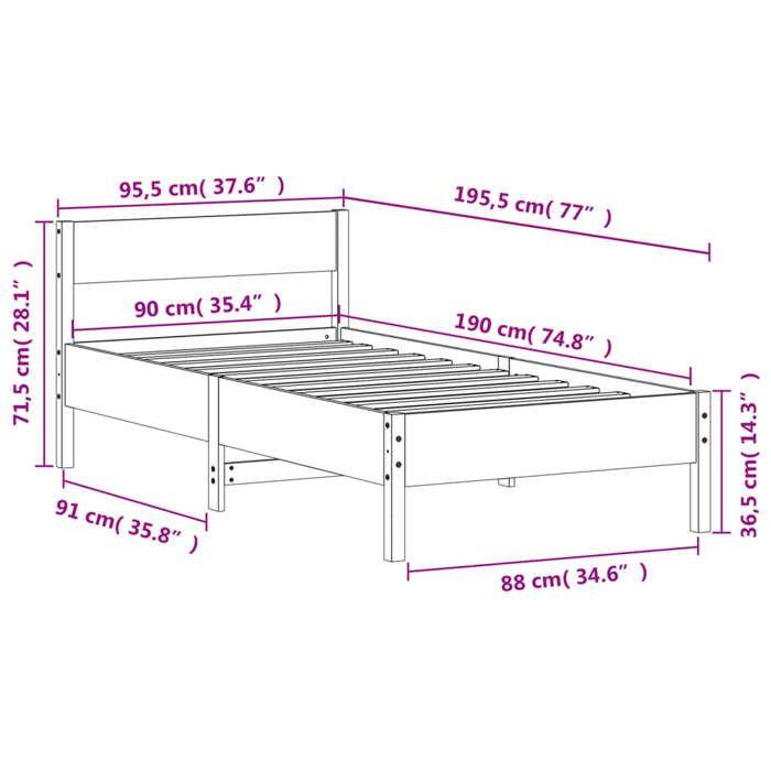 VidaXL Bed Frames with Headboard, Single Bed with Slat Base, Adult Bed, Bedroom Furniture, Modern, Wax Brown 842781