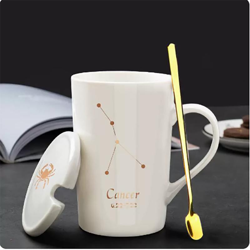 400ml 12 Constellation Mug with Lid Spoon Large Capacity Japanese Ceramic Water Cup Home Office Male and Female Couple