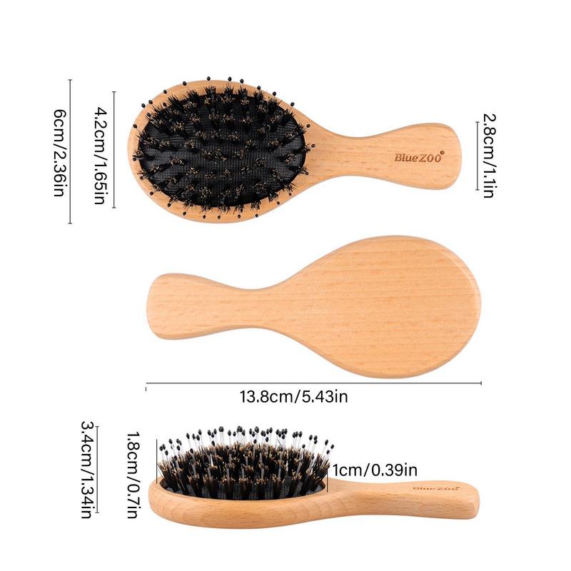 Fine Hair Brush For Women Flyaway Hair Frizz Reduce Comb Boar Bristle With Massage Brush Wooden Handle Personal Hairstyle