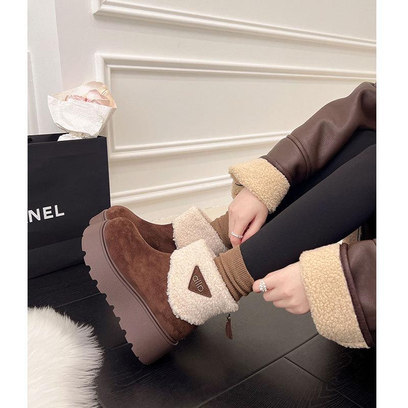 Leather Thick-soled Heightening Snow Boots Women's Short Boots New Winter Velvet Thickened Warm Cotton Shoes