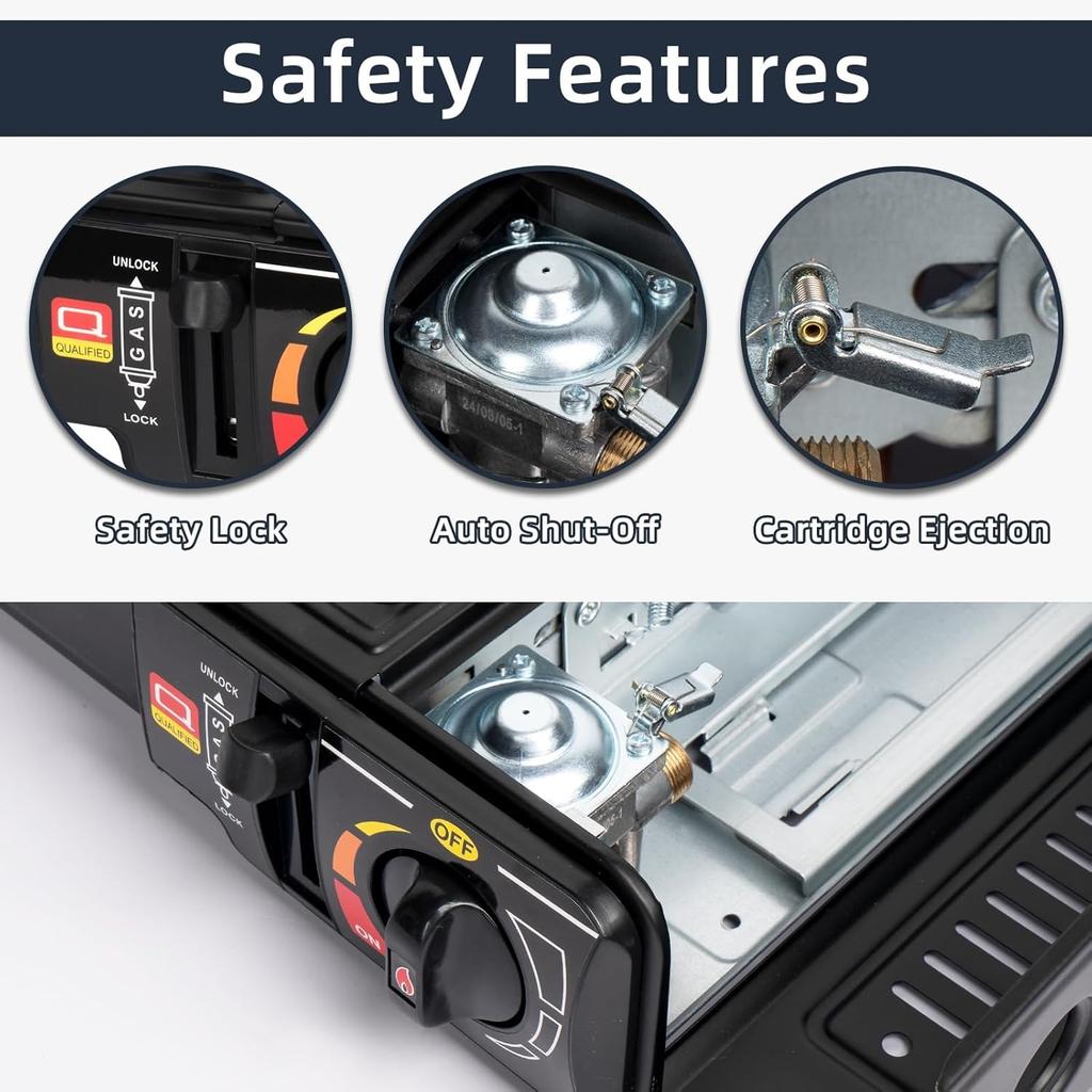 Portable Burner Gas Stove  Propane Butane Energy Efficient Double Camping Stove Cassette Stove With Piezo Igniter Carrying Casee