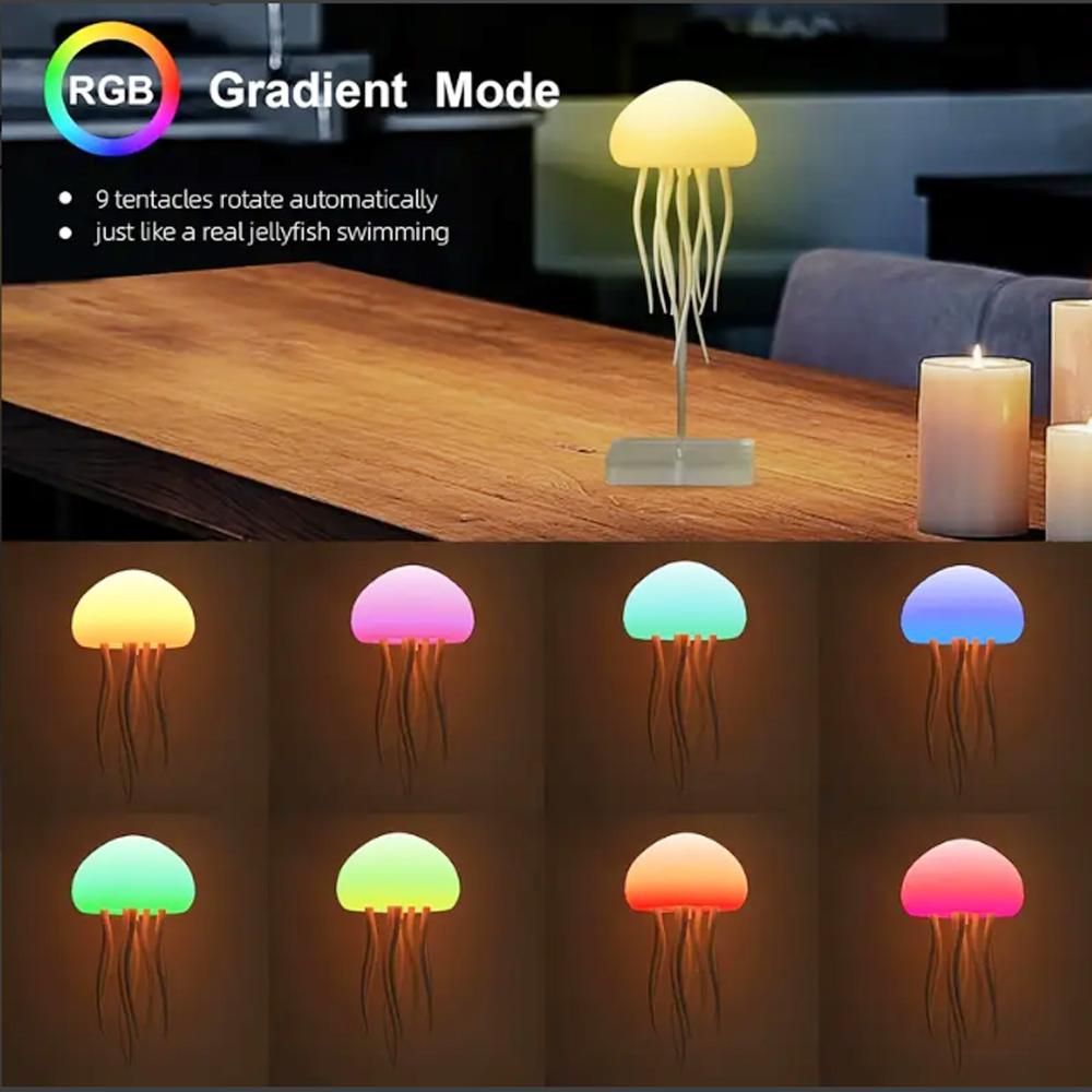 Cartoon Dancing Jellyfish Night Light RGB Gradient Cute Jellyfish Bedside Lamp Voice Control Charging LED Night Desk Lamps