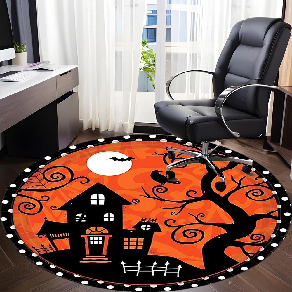 1pc Halloween Haunted House Office Round Area Rug, Under Office Chairs Bedroom Living Room Home Decor, Room Deco