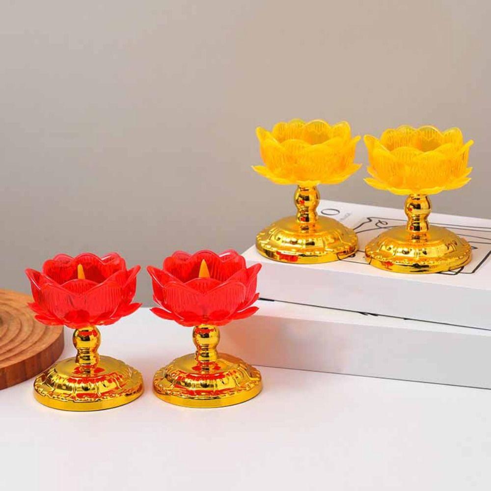 2Pcs Battery Operated Electronic Lotus Lamp Ornament Swing Flameless Candles Outdoor Night Lamp