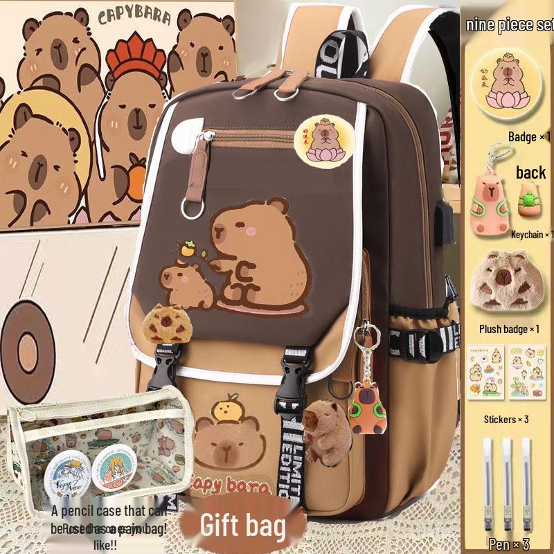 Capybara Backpack: Cute, Funny, Large Capacity, Stain-Resistant, Multifunctional for Middle School Girls