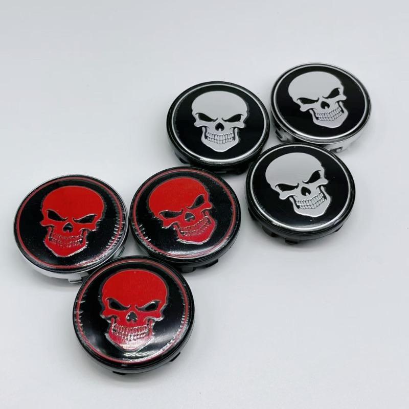 4pcs 59MM ( 55MM I.D ) Car Wheel Center Caps With Skull Logo Emblem Rim Hubcaps Cover Wheels Hub Lid Replace Styling Accessories