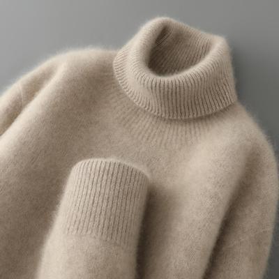 Herren Hochhals Pullover aus reiner Wolle, verdickter Pullover - Herbst/Winter Locker gestrickt, Basisschicht