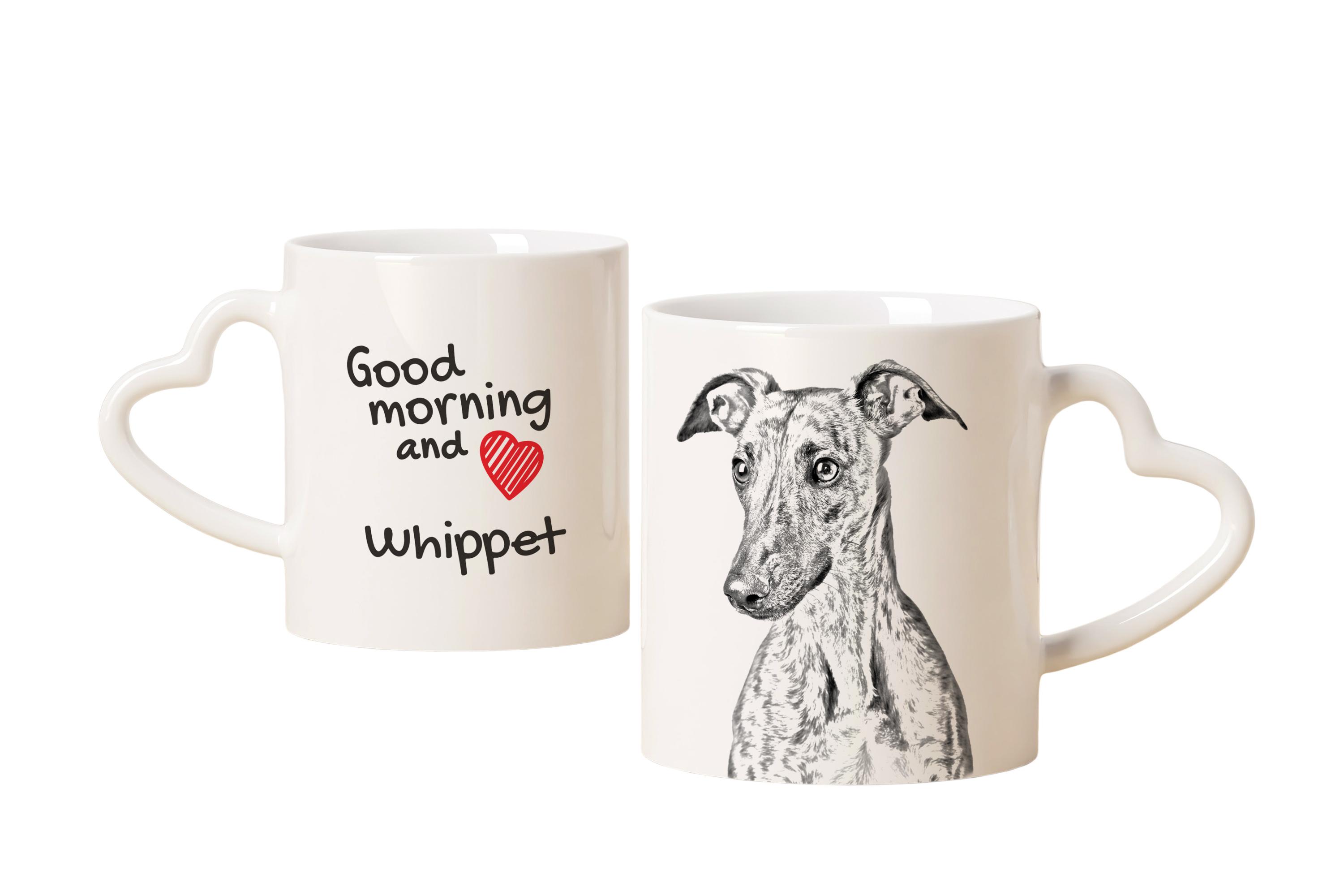 

Whippet - cup with a dog, adorable cup with a heart-shaped handle, universal gift from the Art-Dog brand білий