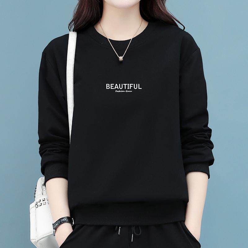 

Women s Korean-Style Casual Long-Sleeve Pullover Sweatshirt Loose-Fit with Letter Print Slimming Effect M чорний