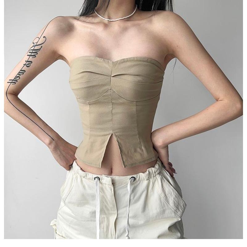 Cooles Würziges High Street Girl Slim Inneres Revers Tube Top für Damen Mode mit Stilvollem Design Top