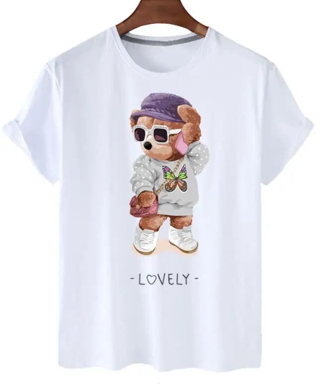 plus Size Trendy Teddy Bear Graphic Tee Casual Short-Sleeved T-Shirt Polyester Fabric Summer Top for Men