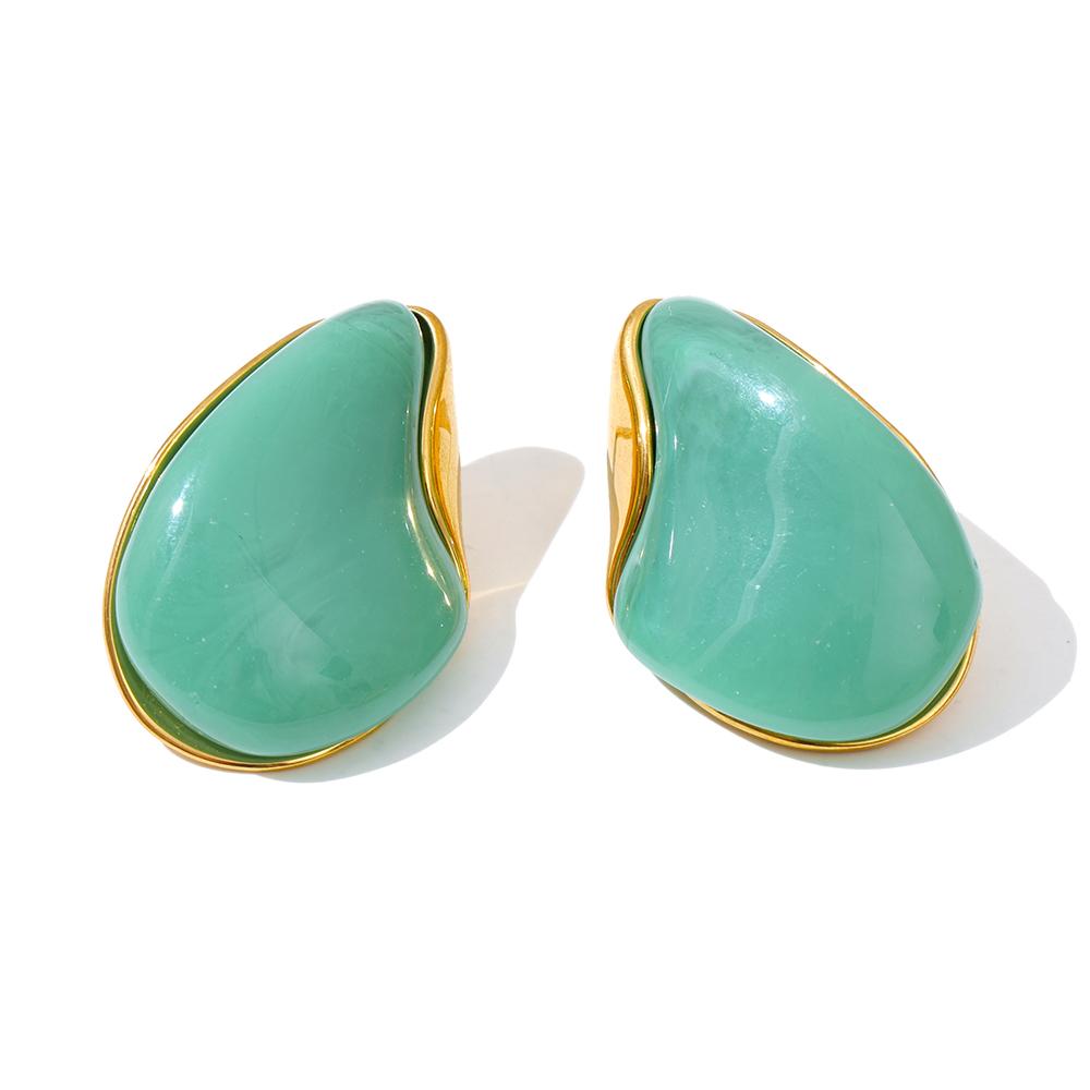 Yhpup Fashion Resin Acrylic Water Drop Stud Earrings 18K Golden Plated Stainless Steel Y2K Daily Jewelry Pink Beige Amber Green