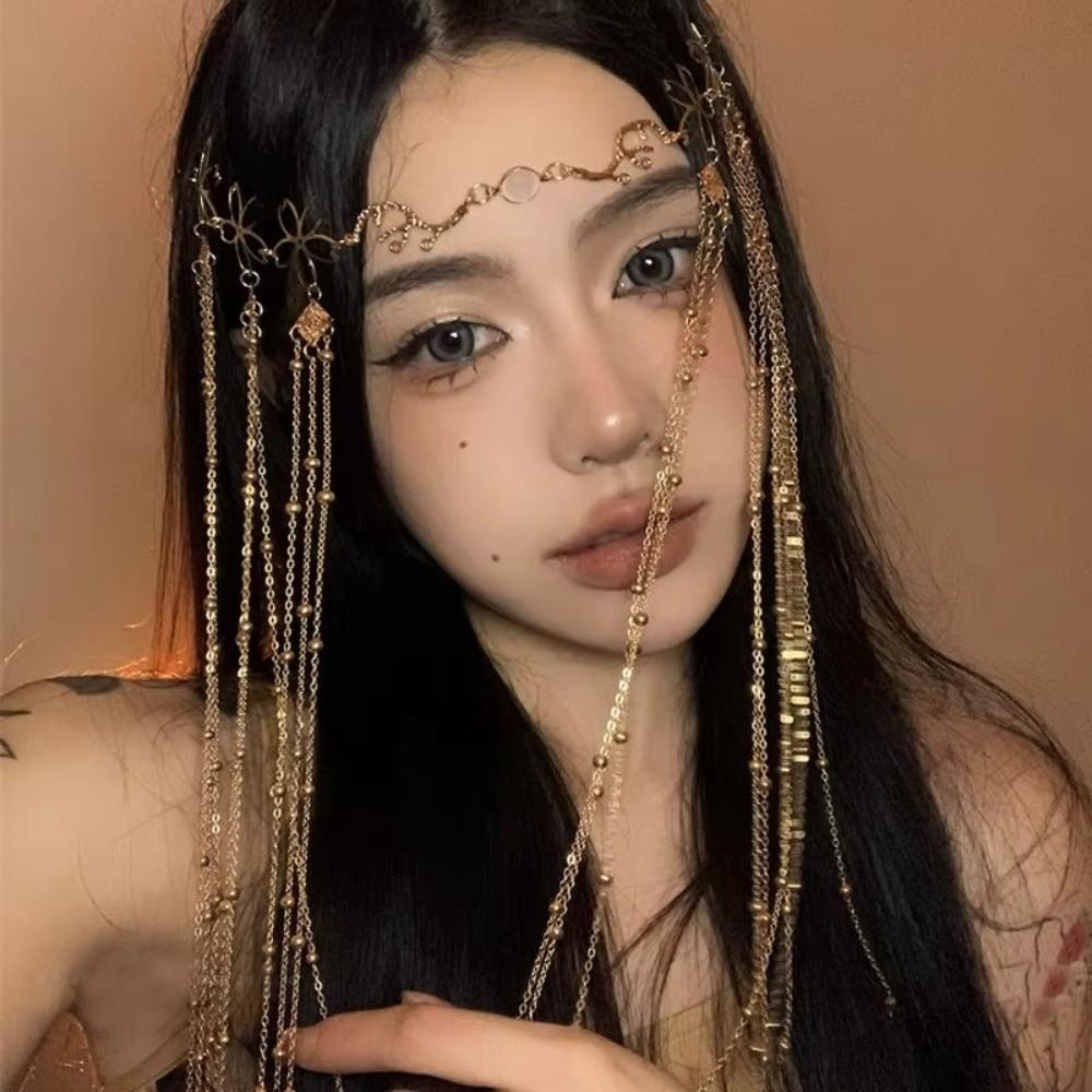 Retro Crystal Headpiece Long Tassel Fringe Hair Accessories Forehead Chain  Forehead Decoration