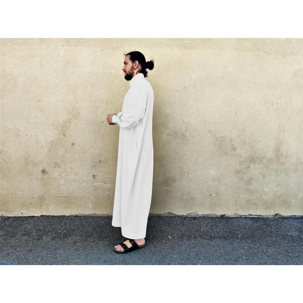 Herren einfarbig Langarm POLO-Kragen locker Leinen Muslimische Robe Kleidung Verkauf