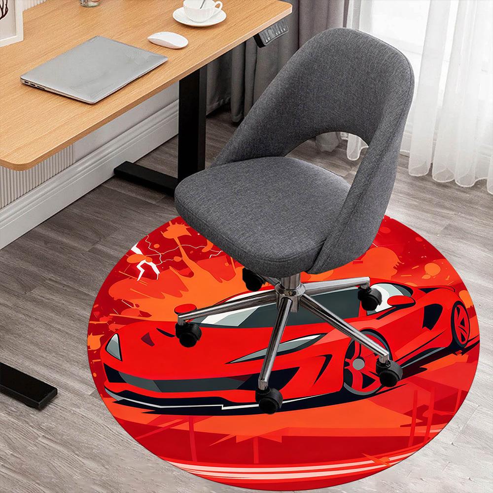 1PC Racing Car Round Chair mat Area Rug - Non-Slip, Floor Mat for Office, Bedroom, and Indoor Decor -Gift D1127218