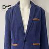 Men Corduroy Suit Coat Lapel Long Sleeve Patchwork Color Suit Jacket with Pockets Single Button Business Outwear Workwear