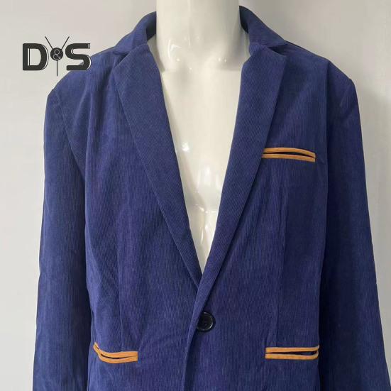 Men Corduroy Suit Coat Lapel Long Sleeve Patchwork Color Suit Jacket with Pockets Single Button Business Outwear Workwear