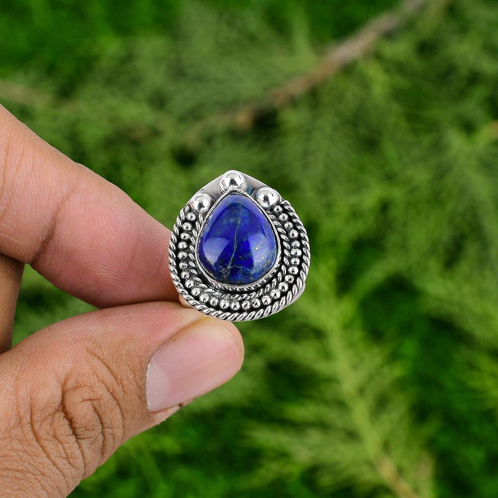 Lapis Lazuli Stone Sterling Silver Anniversary Artisan Engagement Ring Jewelry
