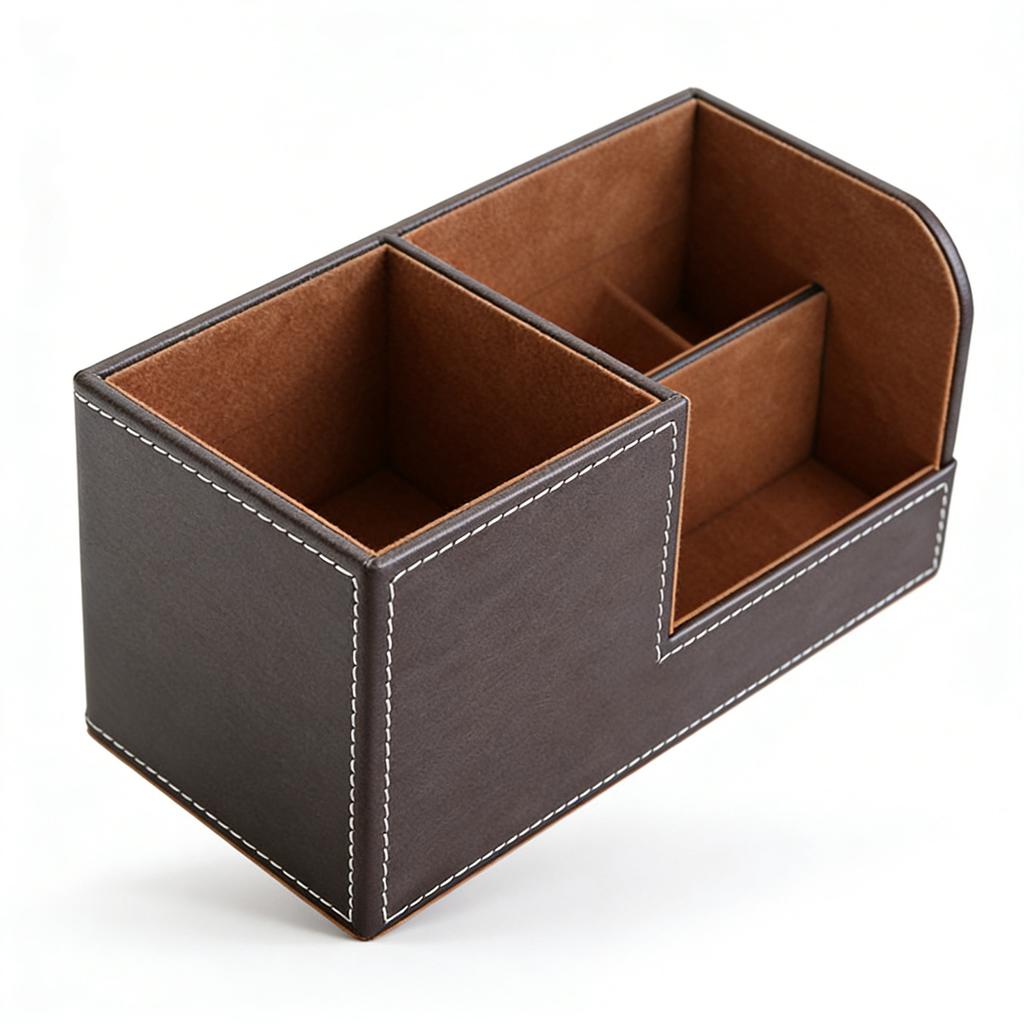 Desk Organizer Pen Holder PU Leather Multifunctional Tabletop Storage Box 3 Compartments for Office Home School Coffee